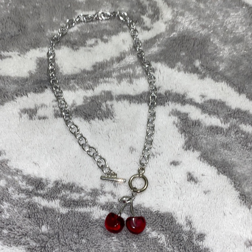 Silver cherry necklace